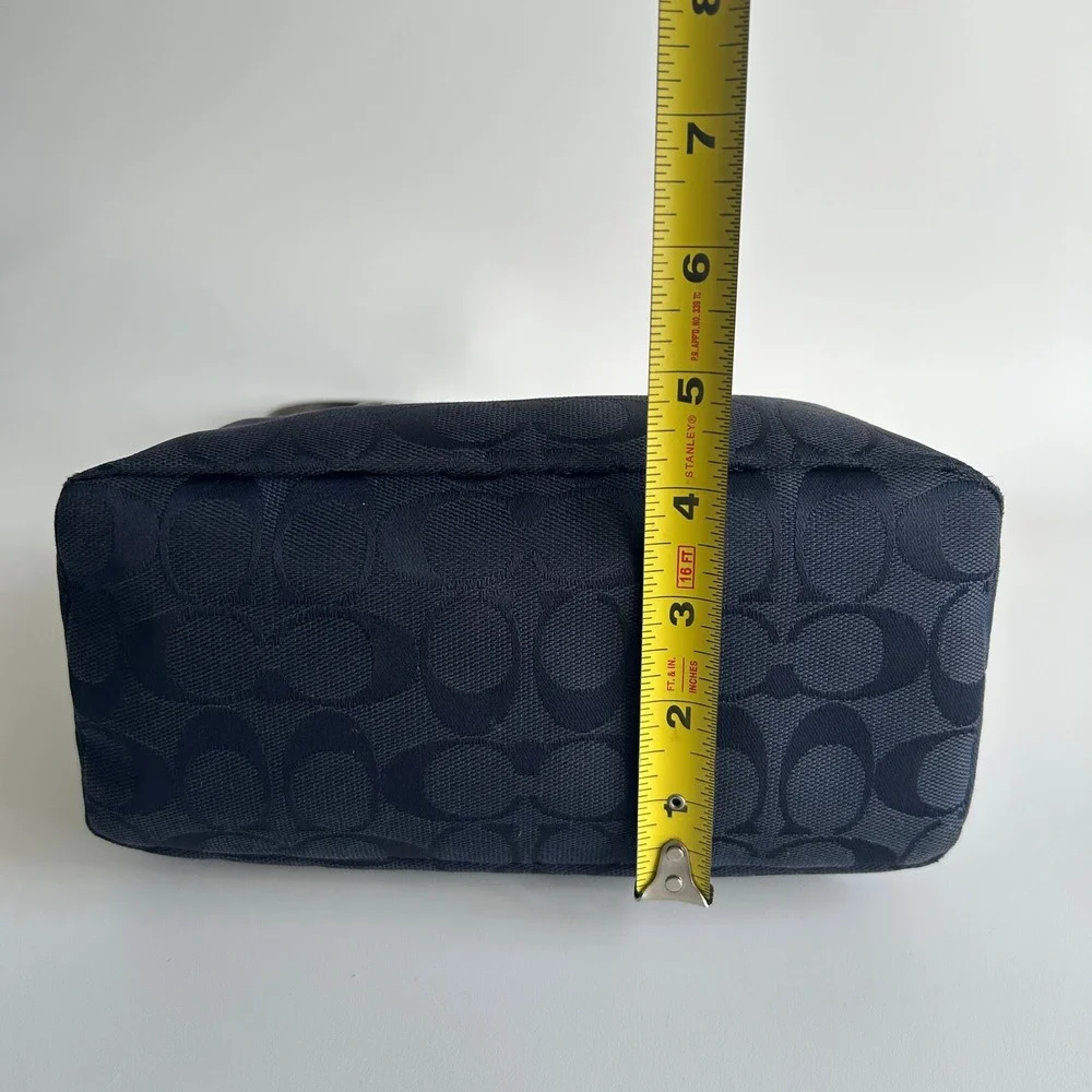 Coach Signature Demi Navy Jacquard Leather Shoulder Bag 6044 Excellent